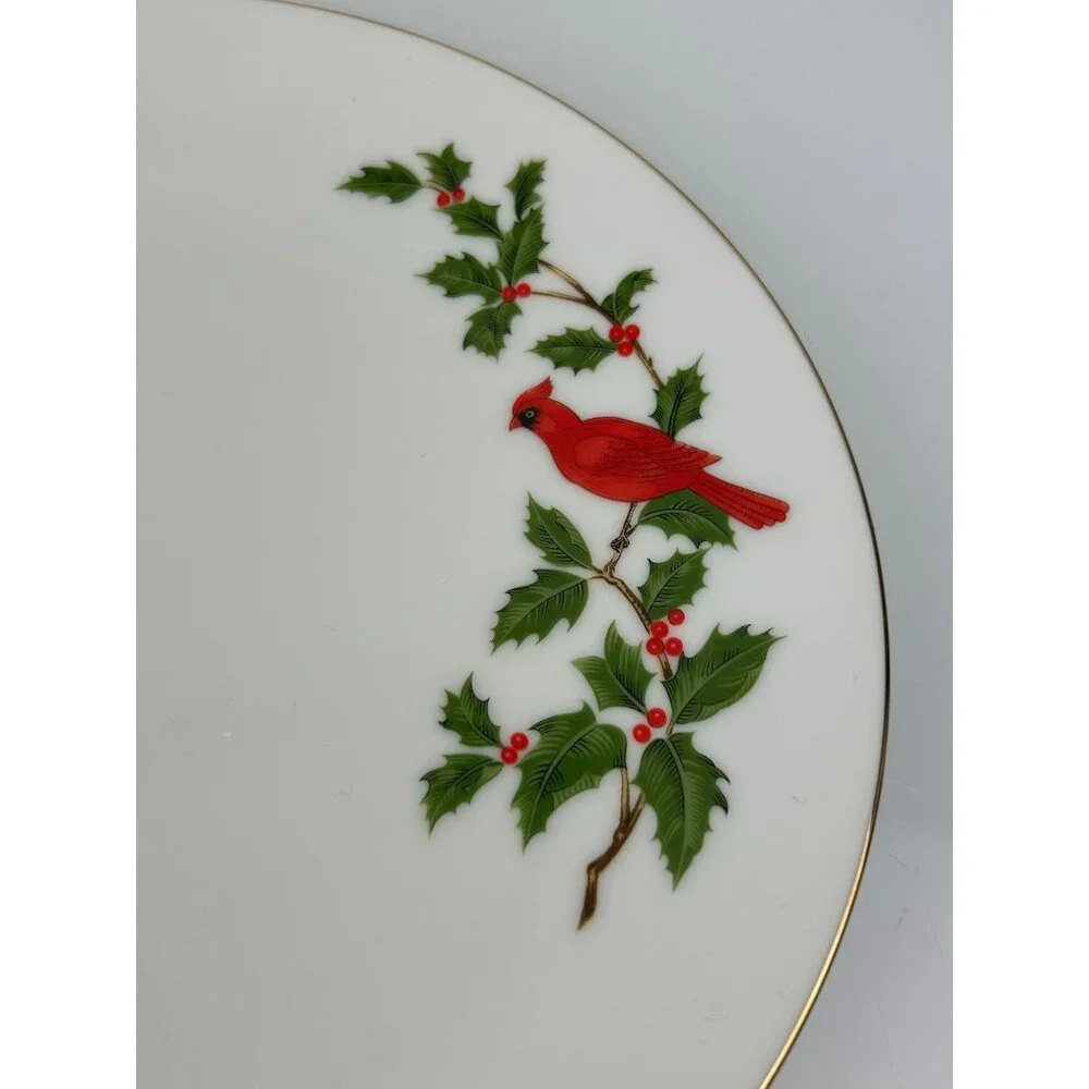 Lefton China Vintage Cardinal Bird Holly Ivy Christmas Holiday Plate Japan 1984